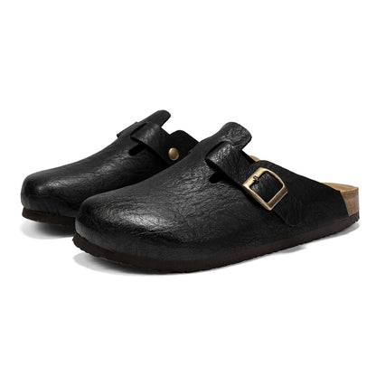 Comfort Cork Leather Slippers for Unisex Men Women Slip on Half Shoes Sandals Closed Toe Backless Health Footbed Slides Fashion - footmaxldn