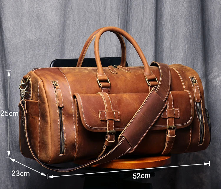 Footmax MUNUKI Vintage Leather Travel Bag - Large Genuine Crazy Horse Duffle - footmaxldn