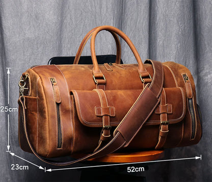 Footmax MUNUKI Vintage Leather Travel Bag - Large Genuine Crazy Horse Duffle - footmaxldn