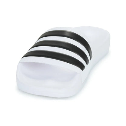 Adidas White Slides with Black Three - Stripes and Brand Name - Casual and Comfortable Footwear - footmaxldn