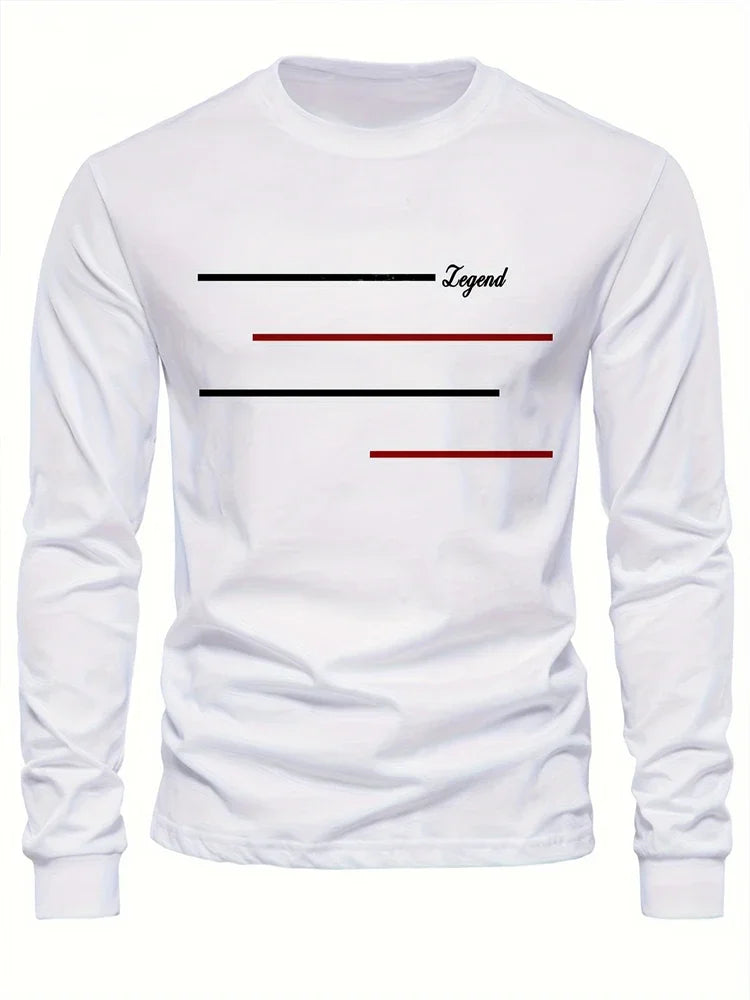 Men's Printed Long Sleeve T-Shirt – Relaxed Fit Crew Neck Top