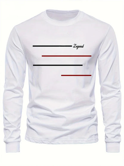 Men's Printed Long Sleeve T-Shirt – Relaxed Fit Crew Neck Top