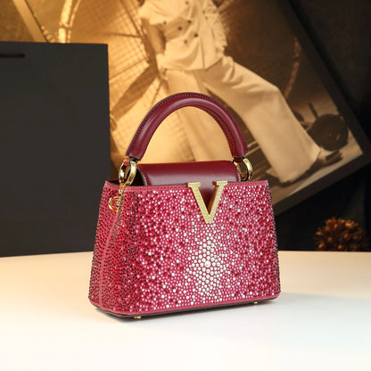 V Letter Diamond Crossbody Bag - Luxury Genuine Leather Bag | footmaxldn - footmaxldn