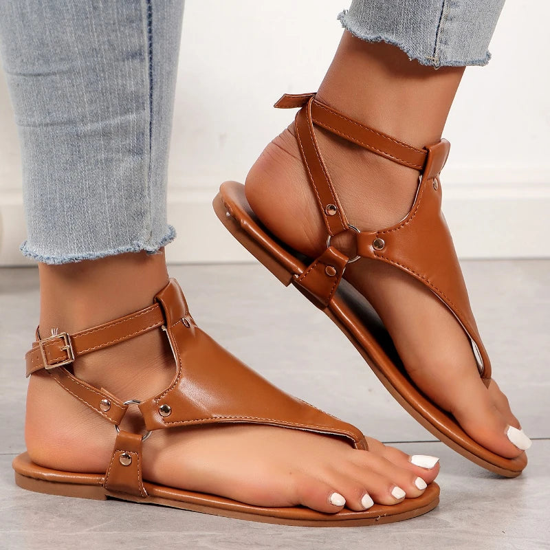 Footmax Women's Leather Flip Flops - Luxury Flat Beach Sandals Plus Size 2025 - footmaxldn