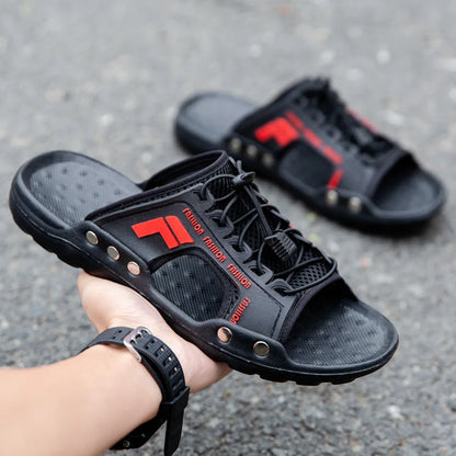 Mens slippers summer, leather - FOOTMAX