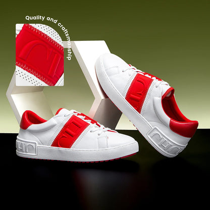Footmaxldn Women's Genuine Leather Lace-Up Flat Sneakers