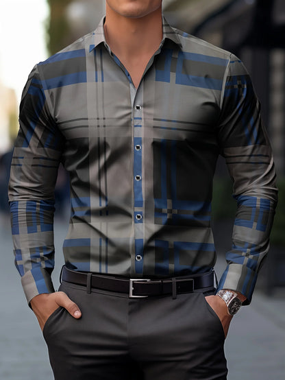 Footmax Men's Plaid Long Sleeve Shirt - Breathable Casual Business Lapel Shirt - footmaxldn