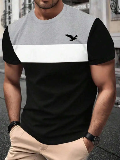 Footmax Men's Summer T-Shirt - Trendy Striped Plaid Short Sleeve Plus Size