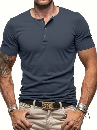 FootMax Men's Henley T-Shirt - Slim Fit Button Neck Short Sleeve Casual Tee - footmaxldn