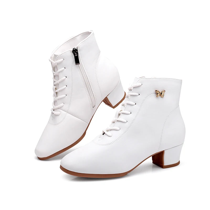 Footmax Women's White Dance Sneakers - 5cm Heel Ankle Boots for Jazz & Modern Dancing - footmaxldn
