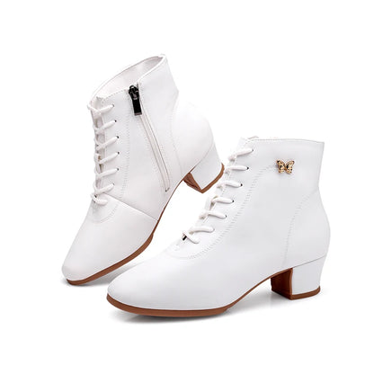 Footmax Women's White Dance Sneakers - 5cm Heel Ankle Boots for Jazz & Modern Dancing - footmaxldn