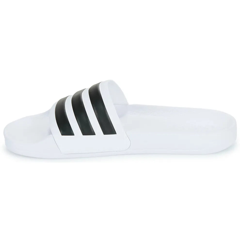 Adidas White Slides with Black Three - Stripes and Brand Name - Casual and Comfortable Footwear - footmaxldn