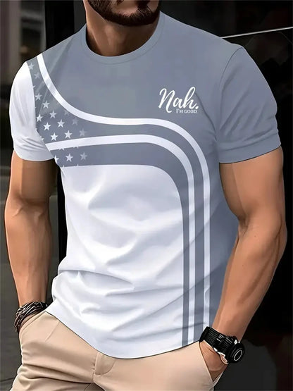 Footmax Men's Striped Gradient T-Shirt - Summer Outdoor Oversize Loose Fit Round Neck - footmaxldn