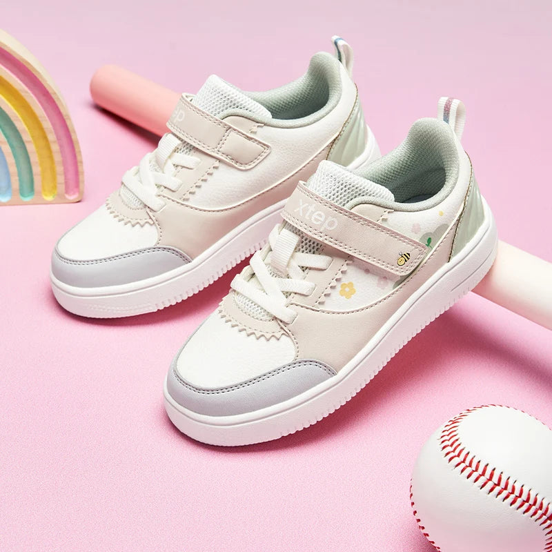 Xtep Kids Skateboarding Shoes - Girls Spring Leather Non-Slip Fashion Sneakers - footmaxldn
