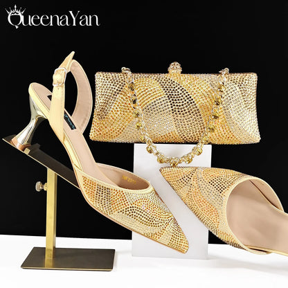Footmax Black Gold Dazzling Heels & Clutch Set - Festive Elegance Collection - footmaxldn