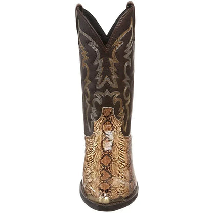 Metallic Snakeskin-Effect Embroidered Cowboy Boots