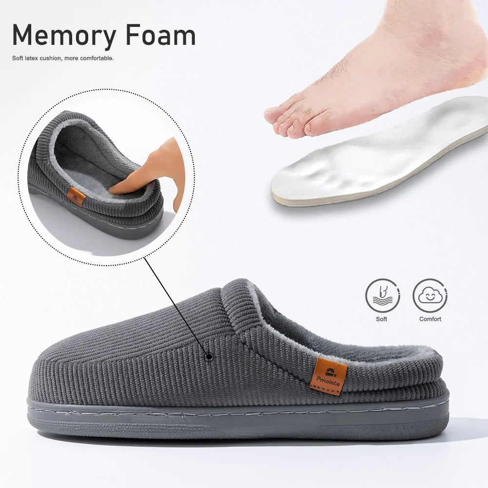 Pmoiste Stripe Corduroy House Shoes Men Warm Soft TPR Cushion Memory Foam Home Slippers Slip On Winter Indoor High-quality - footmaxldn