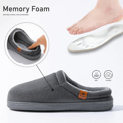Pmoiste Stripe Corduroy House Shoes Men Warm Soft TPR Cushion Memory Foam Home Slippers Slip On Winter Indoor High-quality - footmaxldn
