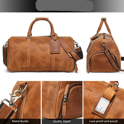 Footmax Men's Crazy Horse Leather Duffle Bag - Large Travel Luggage 15" Laptop - footmaxldn