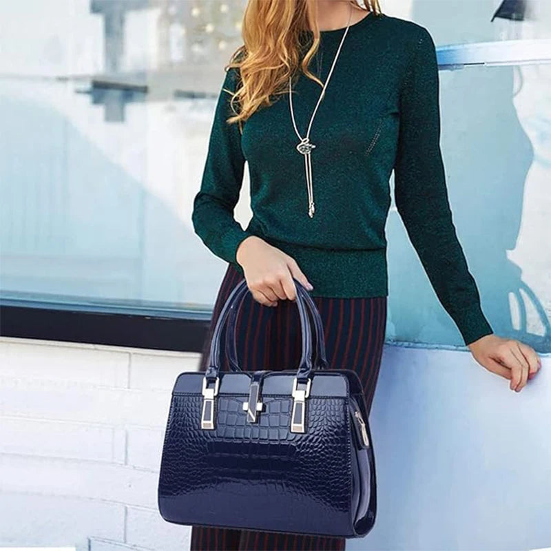 Luxury Brand Crocodile Handbag Women Tote Bag Bright Leather Women Purse Shoulder Bag Female Top-handle Bags Commuting Shopping - footmaxldn
