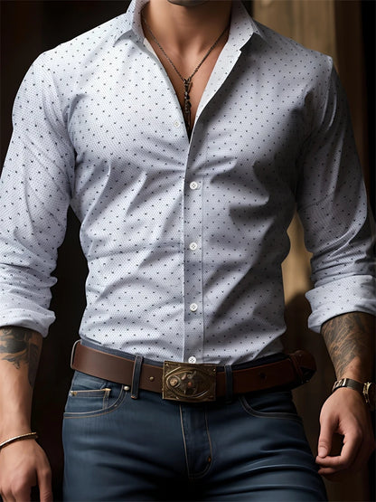 Men’s Striped V-Neck Button-Front Shirt