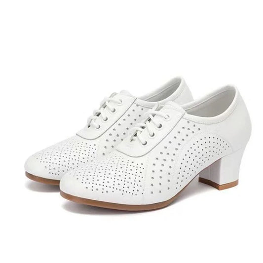 Footmax Women's High Heel Office Shoes - Classic Round Toe Lace-Up Pumps - footmaxldn