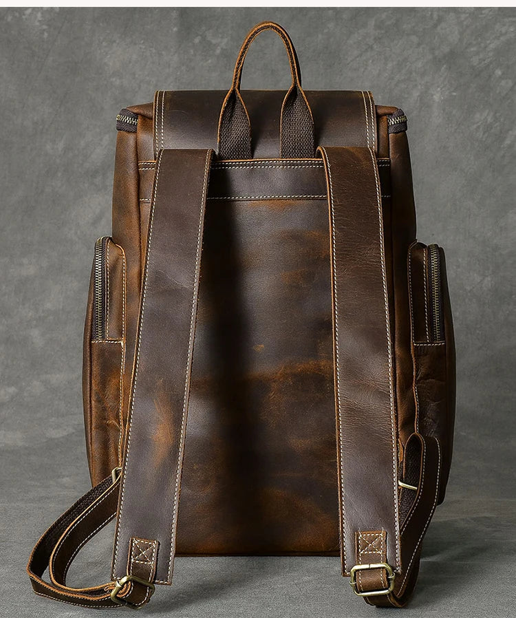 Vintage Crazy Horse Genuine Leather Backpack Men Leather Bagpack Climbing Rucksack male Large Hiking Backpack M814 - footmaxldn