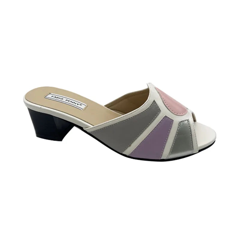Women's Low Heel Slip-On Slippers - Multi-Color Patchwork Casual Shoes | Footmaxldn - footmaxldn