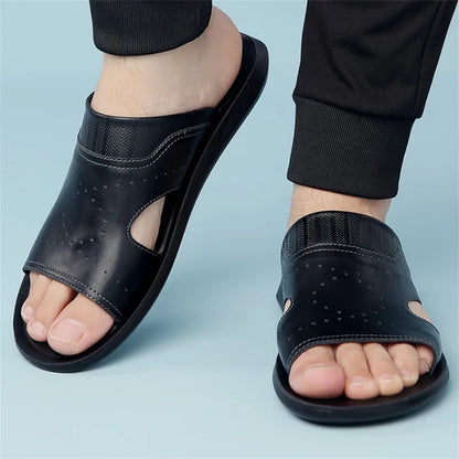 Men's Leather Slippers - Cowhide Roman Sandals Summer | Footmax - footmaxldn