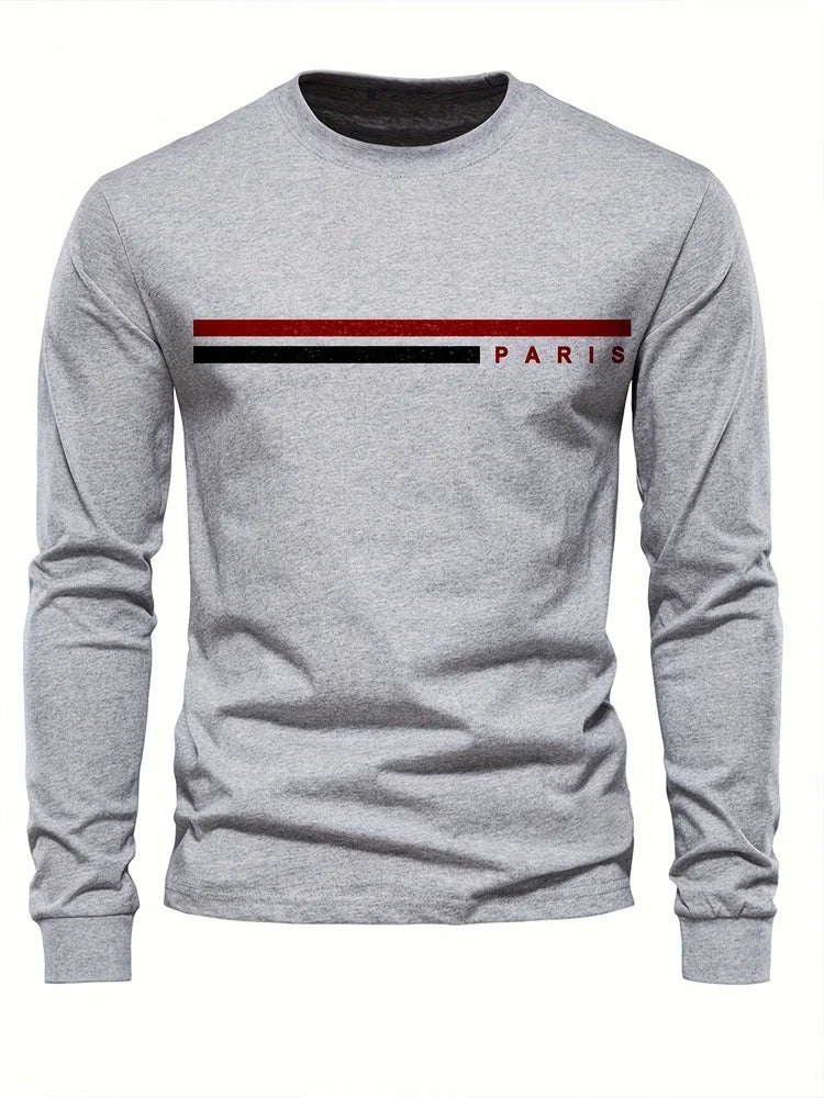 Men's Printed Long Sleeve T-Shirt – Relaxed Fit Crew Neck Top