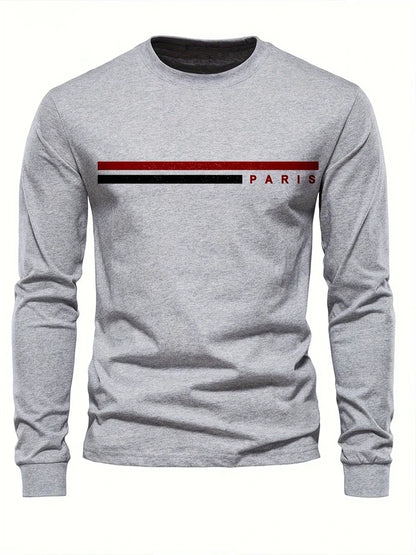 Men's Printed Long Sleeve T-Shirt – Relaxed Fit Crew Neck Top