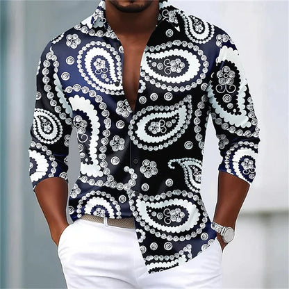 Footmaxldn Men's Paisley Print Long-Sleeve Shirt