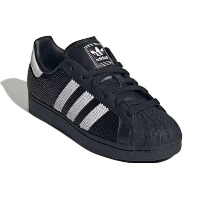 Adidas Originals Superstar 2 "Beaded" Classic Retro Lightweight Thin Sole Low Top Shoes for Women Black and White - footmaxldn
