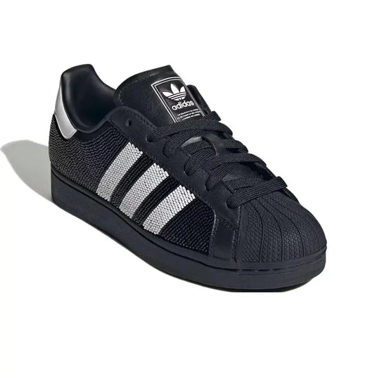 Adidas Originals Superstar 2 "Beaded" Classic Retro Lightweight Thin Sole Low Top Shoes for Women Black and White - footmaxldn