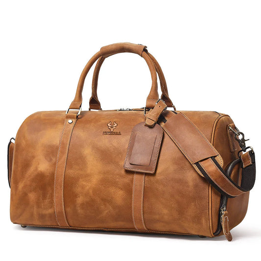 Footmax Men's Crazy Horse Leather Duffle Bag - Large Travel Luggage 15" Laptop - footmaxldn