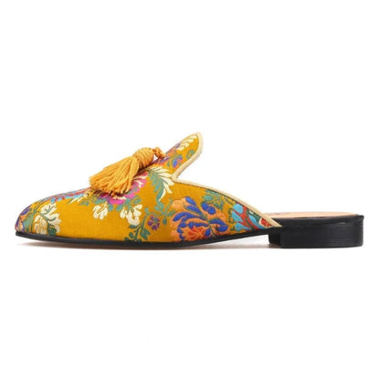 Men's Gold Floral Leather Slide Sandals