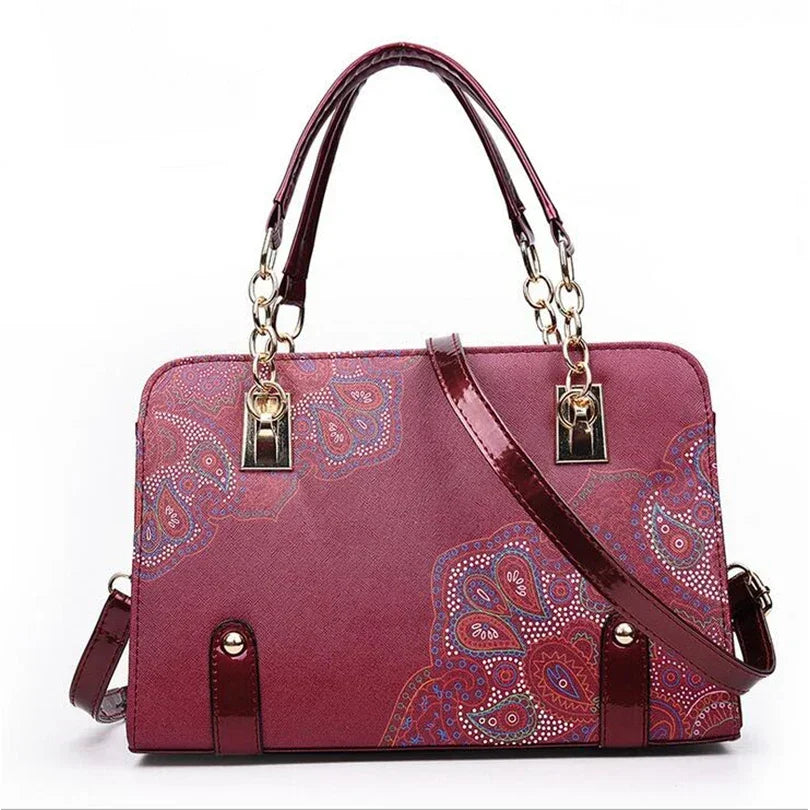Footmax Korean Flower Print PU Leather Tote Bag - Fashion Shoulder Messenger Handbag for Women - footmaxldn