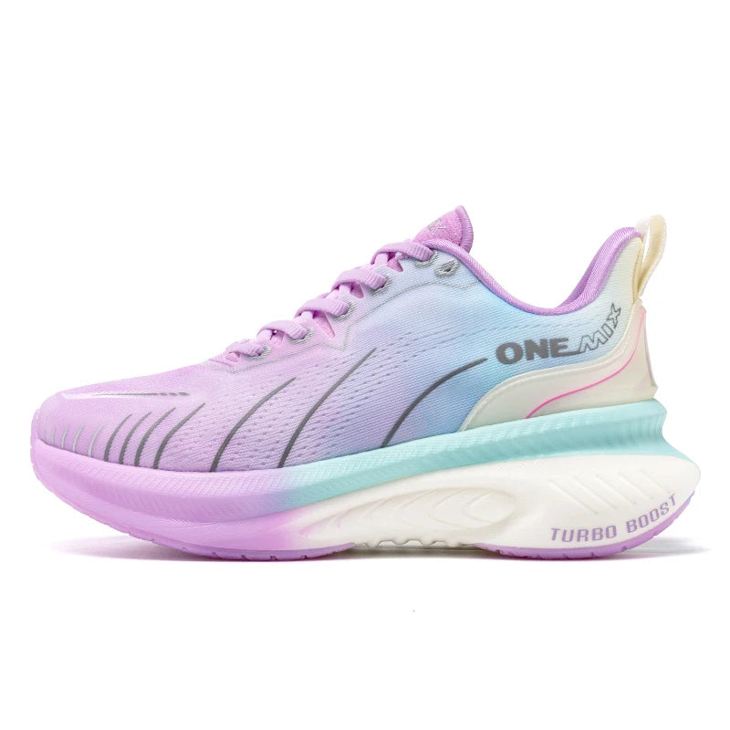 OneMix running shoe with pastel gradient design on a white background