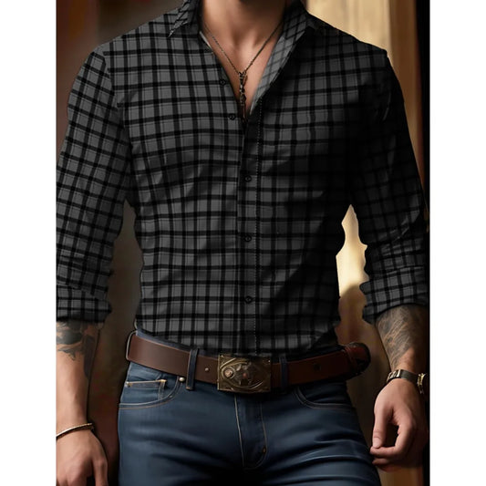 Men’s Striped V-Neck Button-Front Shirt