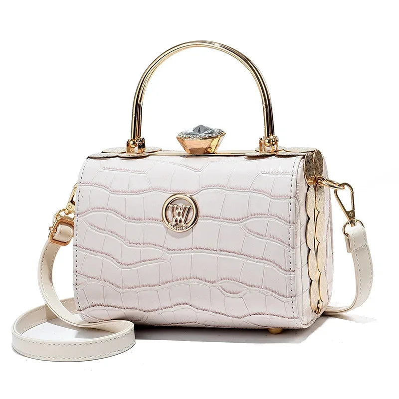 Footmax Designer Leather Handbag - Women's Small Square Shoulder Bag