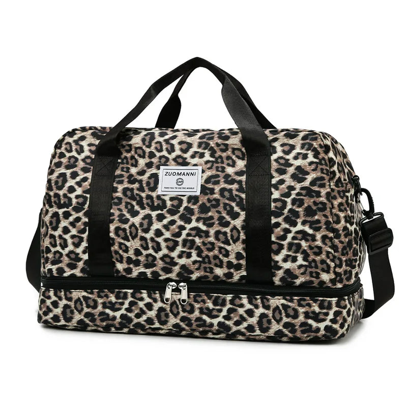 Leopard Printing Travel Bag, Large Capacity Sports Gym Bag With Independent Shoe Compartment, Weekend overnight Duffel Bag - footmaxldn