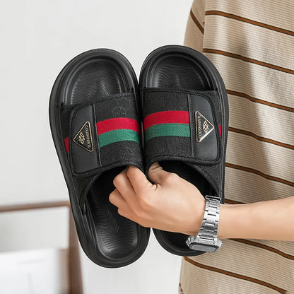Men's Platform Slide Sandals | Stripe Detail & Cushioned Sole | Footmaxldn