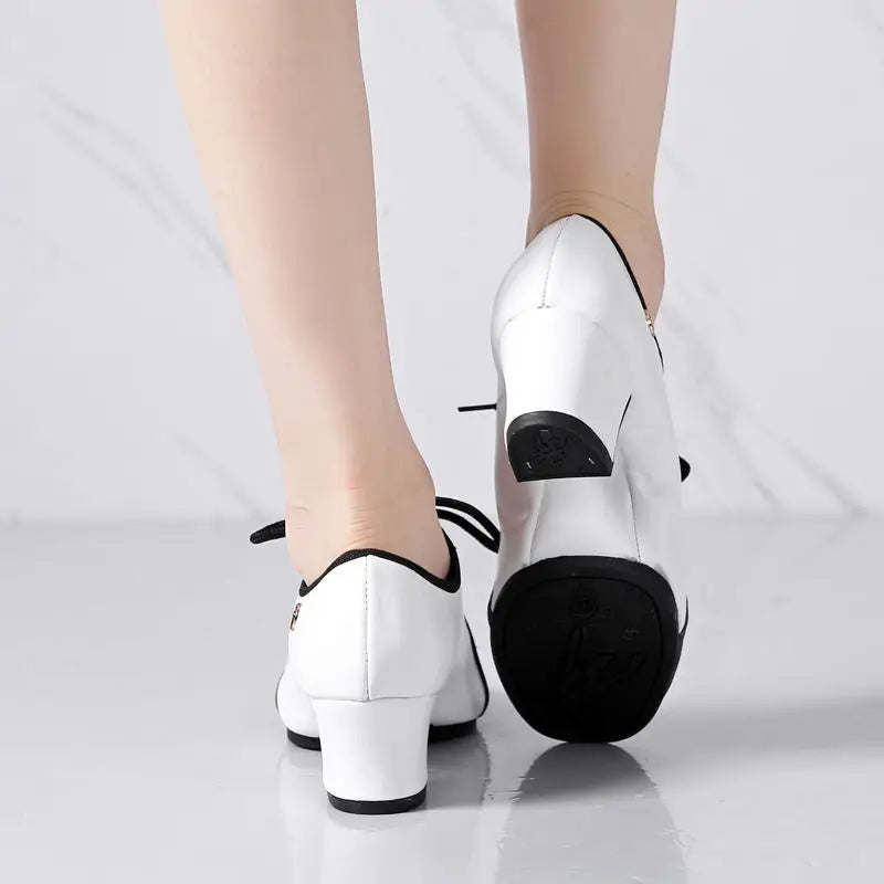 Footmax Genuine Leather Dance Shoes - Women's Soft Modern Latin Ballroom Sneakers - footmaxldn