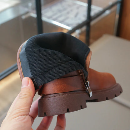 2025 Autumn Winter New Children Leather Shoes for Girls Fashion British Style Soft Bottom Anti-slippery Versatile Short Boots - footmaxldn
