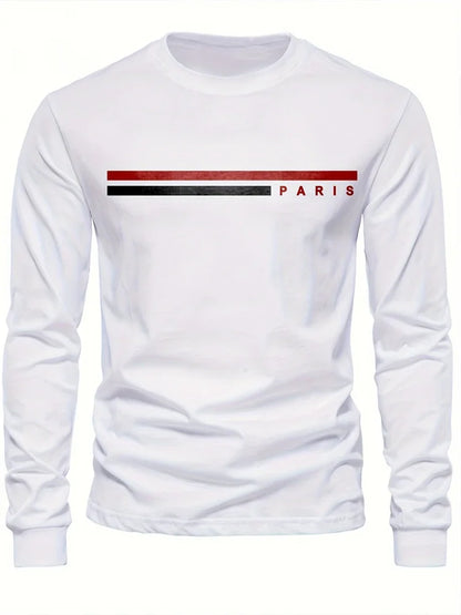 Men's Printed Long Sleeve T-Shirt – Relaxed Fit Crew Neck Top