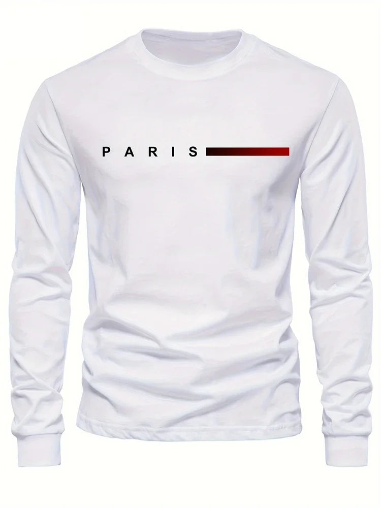 Men's Printed Long Sleeve T-Shirt – Relaxed Fit Crew Neck Top