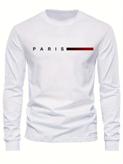 Men's Printed Long Sleeve T-Shirt – Relaxed Fit Crew Neck Top