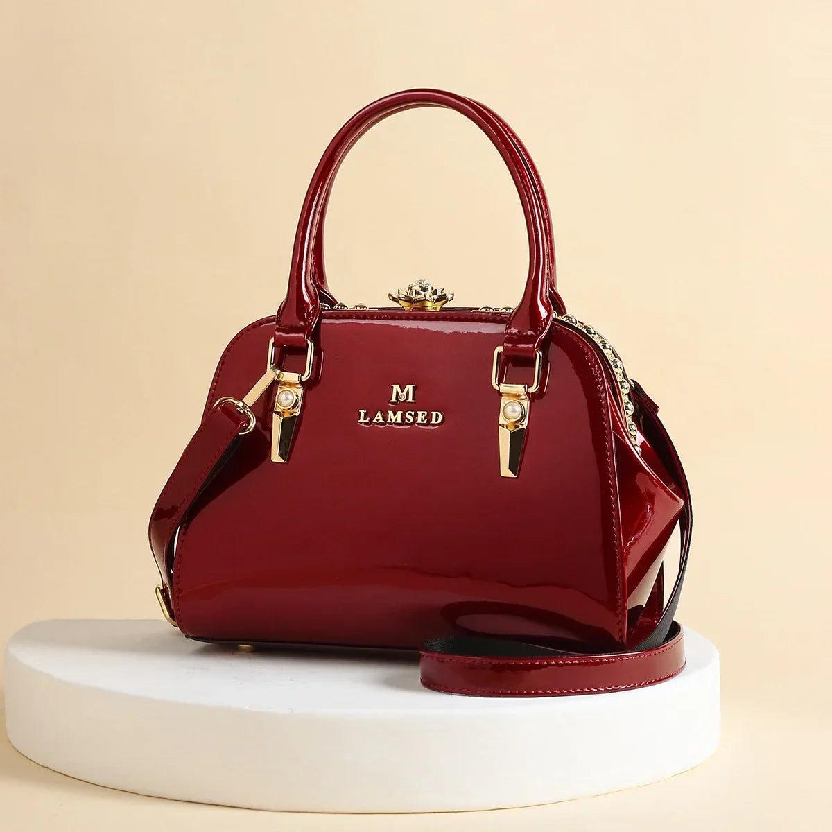 Footmax Diamond Pattern Leather Handbag - Women's Crossbody Shoulder Bag