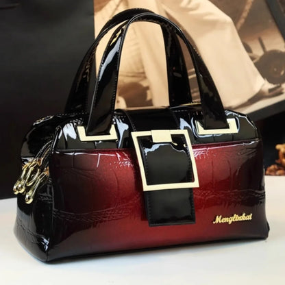 Footmax Crocodile Pattern Boston Bag - Women's Soft Leather Shoulder Handbag 2024