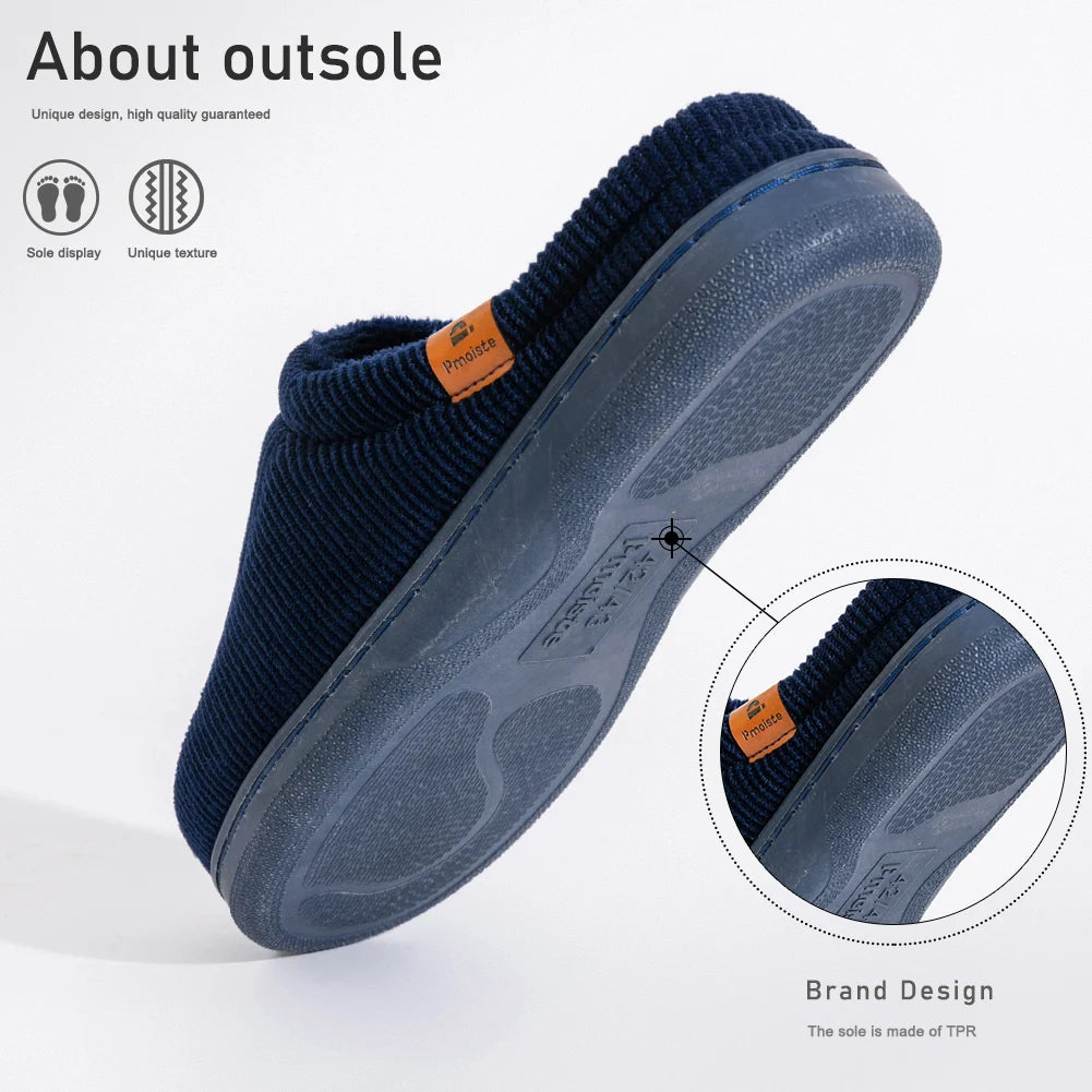 Pmoiste Stripe Corduroy House Shoes Men Warm Soft TPR Cushion Memory Foam Home Slippers Slip On Winter Indoor High-quality - footmaxldn